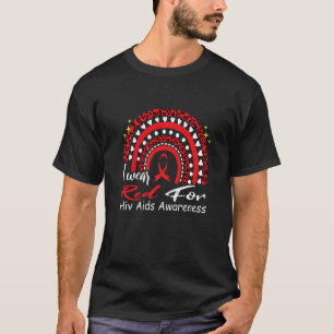I wear Red For HIV AIDS Awareness Rainbow Leopard T-Shirt