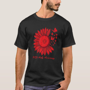 I wear Red For HIV AIDS Awareness Sunflower Leopar T-Shirt