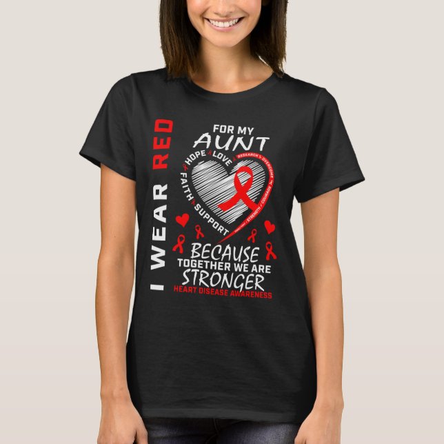 I Wear Red For My Aunt Heart Disease Awareness Rib T-Shirt (Front)