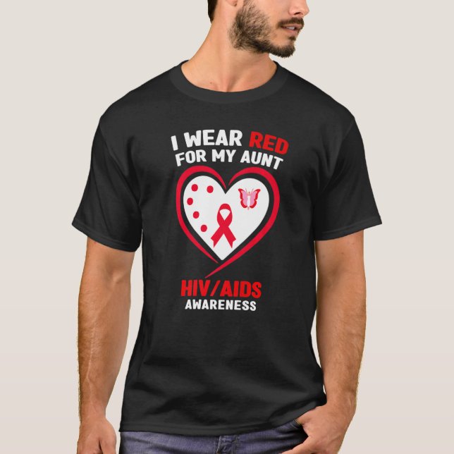 I Wear Red for My Aunt HIVAIDS Awareness T-Shirt (Front)