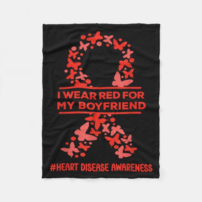 I Wear Red For My Boyfriend Heart Disease Awarenes Fleece Blanket (Front)