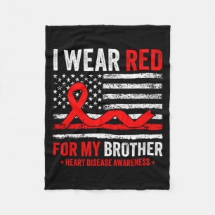 I Wear Red For My Brother Heart Disease Awareness Fleece Blanket