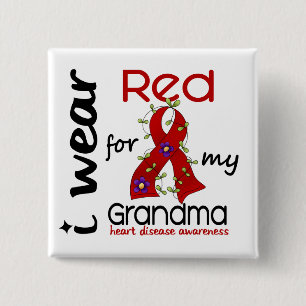 I Wear Red For My Grandma 43 Heart Disease 15 Cm Square Badge