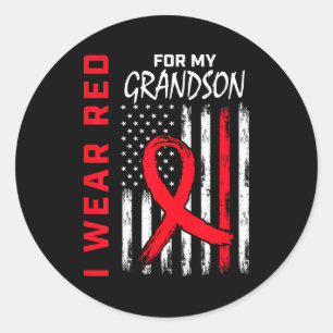 I Wear Red For My Grandson Heart Disease Awareness Classic Round Sticker