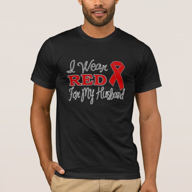 I Wear Red For My Husband (Red Ribbon) T-Shirt (Front)