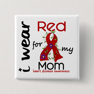 I Wear Red For My Mum 43 Heart Disease 15 Cm Square Badge