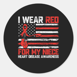 I Wear Red For My Niece Heart Disease Awareness Classic Round Sticker