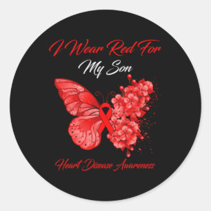I Wear Red For My Son Heart Disease Awareness  Classic Round Sticker