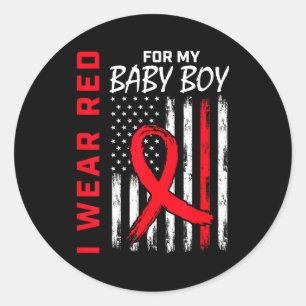 I Wear Red For My Son Heart Disease Awareness Flag Classic Round Sticker