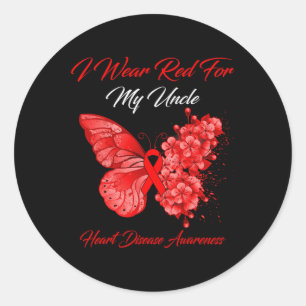 I Wear Red For My Uncle Heart Disease Awareness  Classic Round Sticker