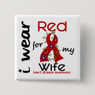 I Wear Red For My Wife 43 Heart Disease 15 Cm Square Badge