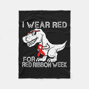 I Wear Red For Red Ribbon Week Dino T-rex Boys Kid Fleece Blanket