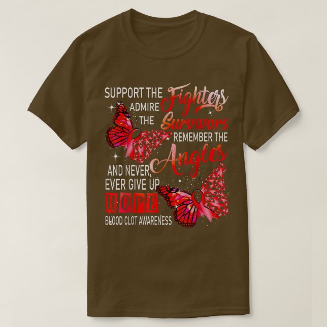 I Wear Red Ribbon Butterflies Blood Clot Awareness T-Shirt (Design Front)