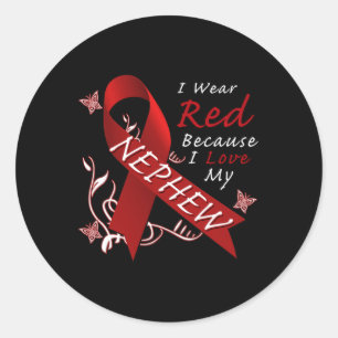 I Wear Red Ribbon Heart Disease Awareness  Classic Round Sticker