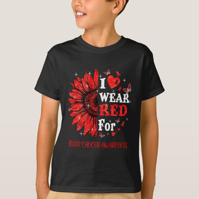 I wear Red Twinkle Heart Sunflower Blood Cancer Aw T-Shirt (Front)