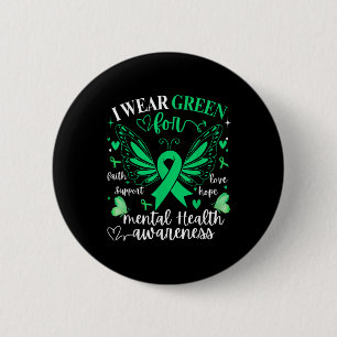 I Wear Ribbon Green Butterfly Heart Mental Health 6 Cm Round Badge