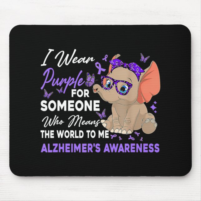 I Wear Ribbon Purple Elephant Cute Alzheimer's Awa Mouse Pad (Front)