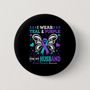 I Wear Teal &amp; Purple For My Husband  6 Cm Round Badge