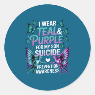 I Wear Teal & Purple For My Son Suicide Preven Classic Round Sticker