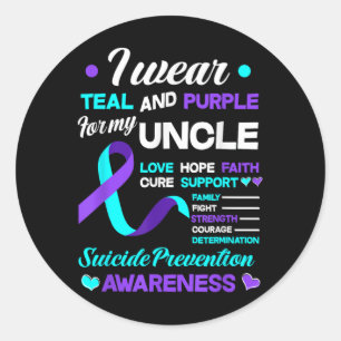 I Wear Teal & Purple For My Uncle Suicide Prev Classic Round Sticker
