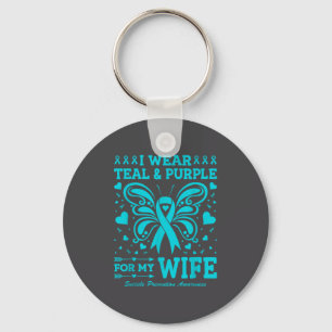 I Wear Teal & Purple For My Wife Key Ring