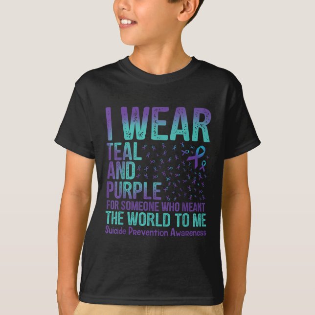 I Wear Teal &amp; Purple For Suicide Prevention Aw T-Shirt (Front)