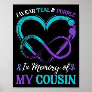 I Wear Teal & Purple In Memory Of My Cousin Poster