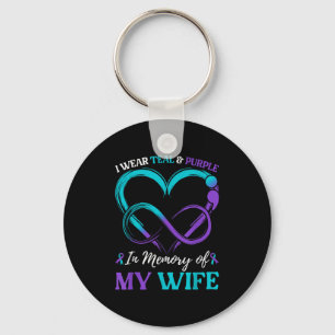 I Wear Teal &amp; Purple In Memory Of My Wife  Key Ring