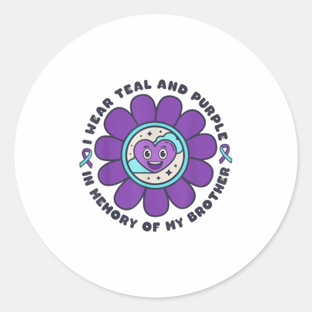 I Wear Teal &amp; Purple Memory Of My Brother Suic Classic Round Sticker (Front)