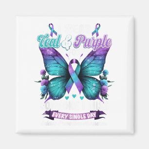 I Wear Teal &amp; Purple Suicide Prevention Awaren Magnet