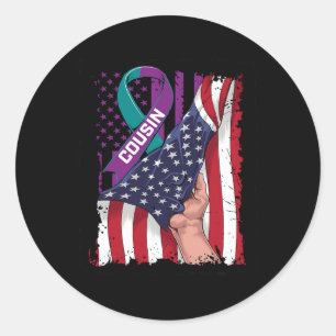 I Wear Teal And Purple For My Cousin Suicide Aware Classic Round Sticker