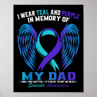 I Wear Teal And Purple For My Dad Suicide Awarenes Poster