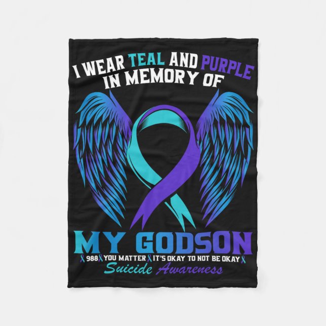 I Wear Teal And Purple For My Godson Suicide Aware Fleece Blanket (Front)