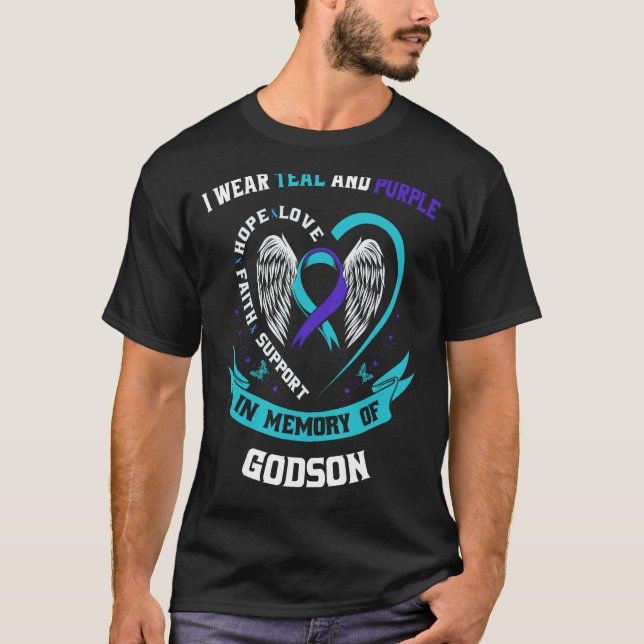 I Wear Teal and Purple For My Godson Suicide Aware T-Shirt (Front)