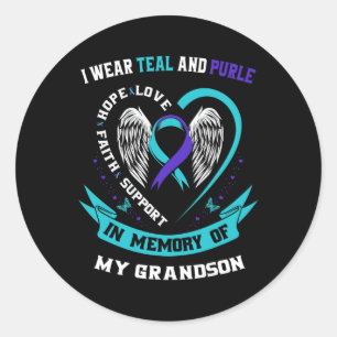 I Wear Teal and Purple For My Grandson Suicide Awa Classic Round Sticker
