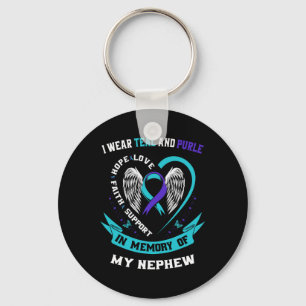 I Wear Teal and Purple For My Nephew Suicide Aware Key Ring
