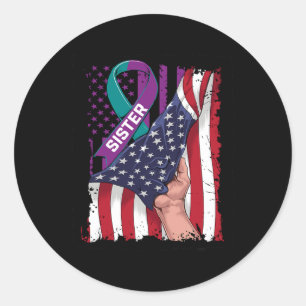 I Wear Teal And Purple For My Sister Suicide Aware Classic Round Sticker