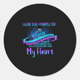 I wear teal and purple for my son prevention  classic round sticker