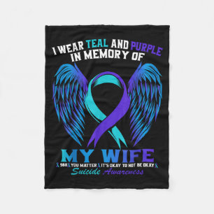 I Wear Teal And Purple For My Wife Awareness Shirt Fleece Blanket