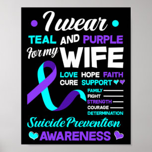 I Wear Teal and Purple For My Wife Suicide Prevent Poster