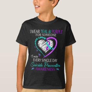 I Wear Teal And Purple For Someone Heart Suicide P T-Shirt