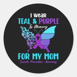 I Wear Teal and Purple In Memory Of Mum Suicide Pr Classic Round Sticker