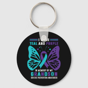 I Wear Teal And Purple In Memory Of My Grandson Key Ring