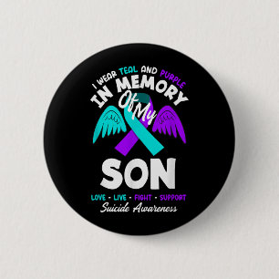 I Wear Teal And Purple In Memory Of My Son Design 6 Cm Round Badge