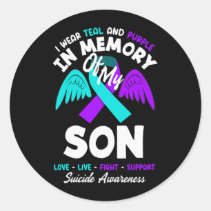I Wear Teal And Purple In Memory Of My Son Design Classic Round Sticker