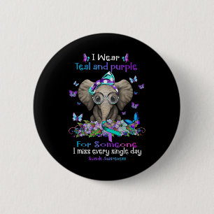 I Wear Teal And Purple Suicide Awareness Elephant  6 Cm Round Badge