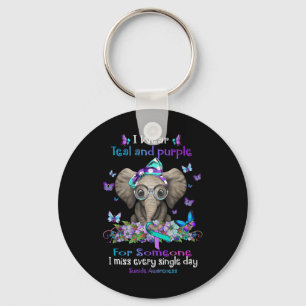 I Wear Teal And Purple Suicide Awareness Elephant  Key Ring
