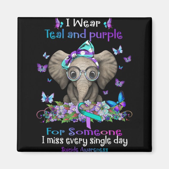 I Wear Teal And Purple Suicide Awareness Elephant  Magnet (Front)