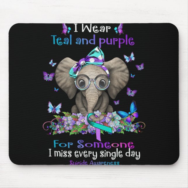 I Wear Teal And Purple Suicide Awareness Elephant  Mouse Pad (Front)