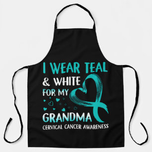 I Wear Teal And White My Grandma Cervical Cancer Apron